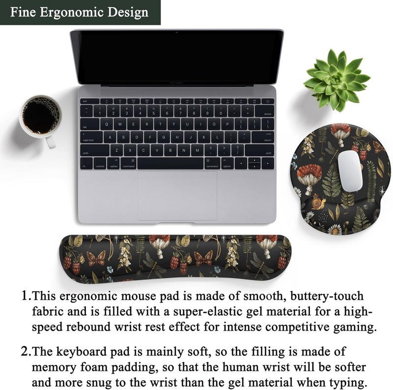 Mechanical Cattle Plant Mushroom Mouse Pad Black Aesthetic Ergonomic Desk Pad Wrist Support Keyboard Wrist Rest Set, Mouse Pad with Non-Slip Pu for Office Comfortable Mouse Wrist Rest for Easy Typing & Pain Relief. - Image 3